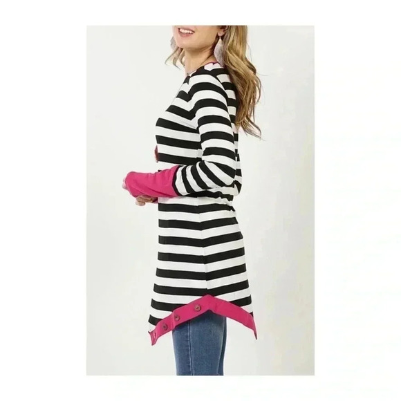 🆕42Pops Asymmetrical Hem Stripped Tunic Top M🆕 - Picture 3 of 8